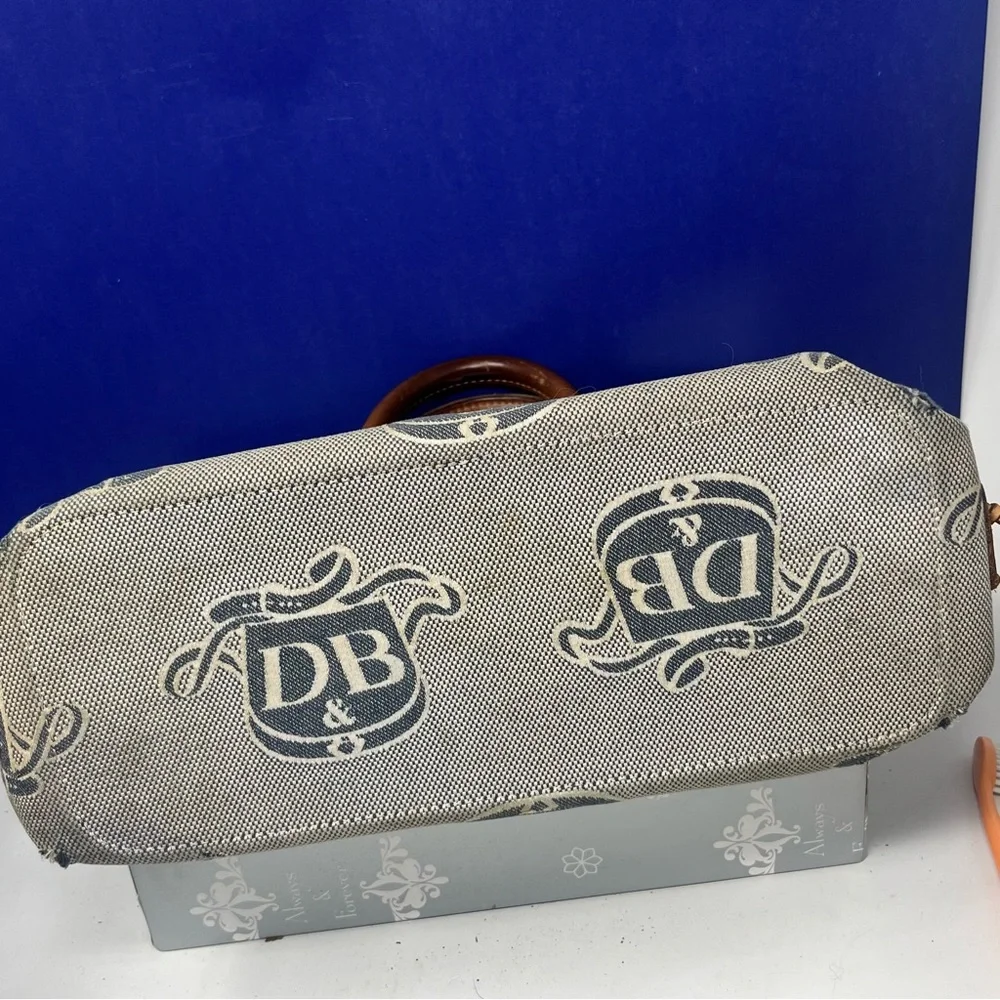 Vintage Dooney & Bourke Mini Tassel Tote with DB Signature Print Flawed